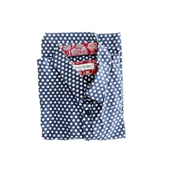 John Lennon Men's Button Shirt Polka Dots Long Sleeve Blue White XL - Picture 9 of 9